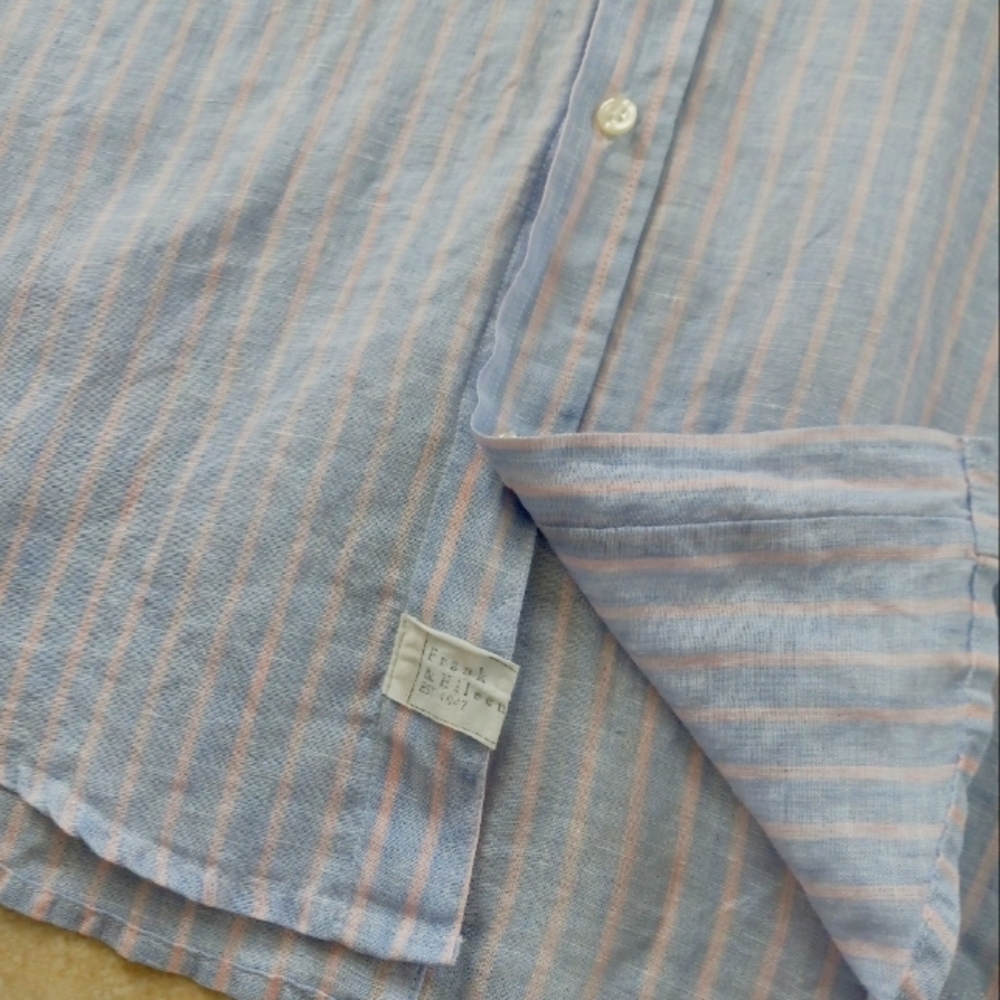 Frank & Eileen Barry Linen Blue Pink Stripe L - Picture 7 of 13